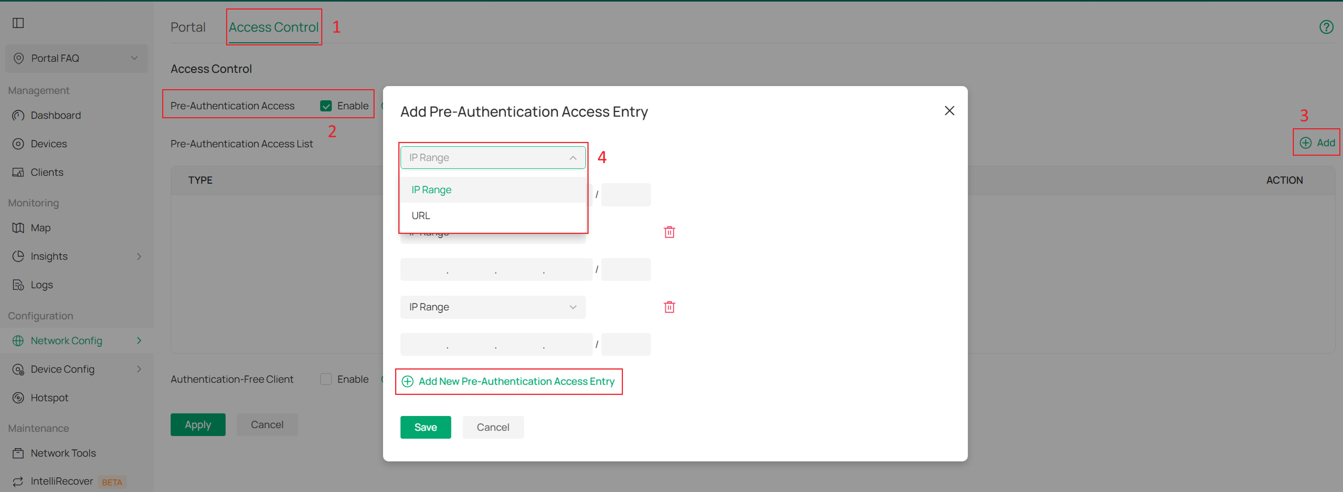 Showcase the configuration steps of Pre-Authentication Access.