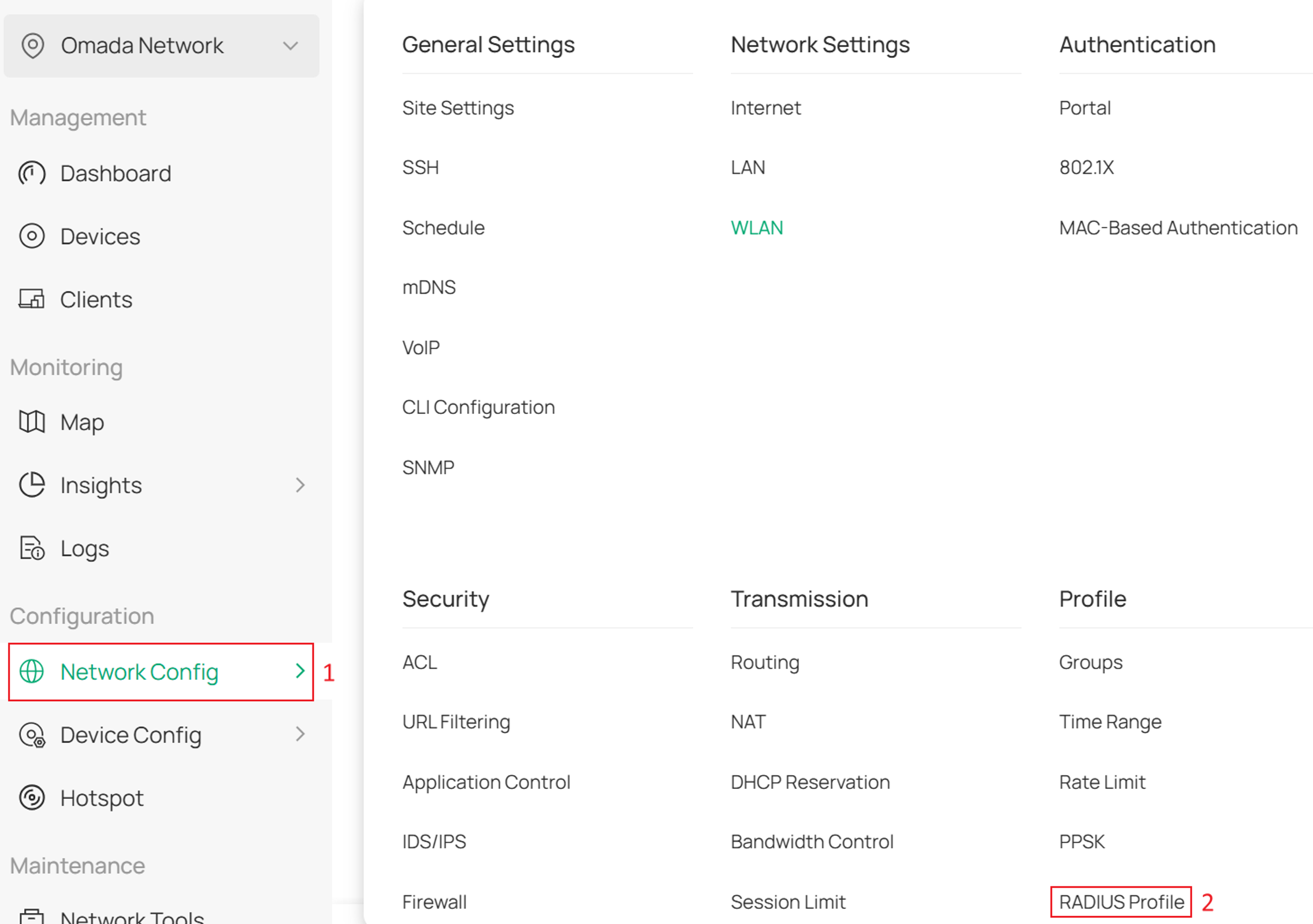 display the path to RADIUS Profile page.
