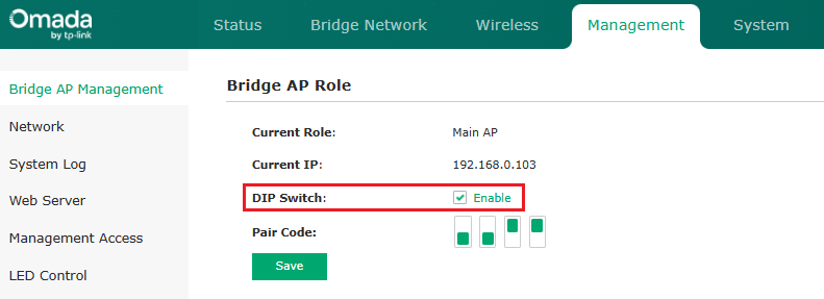 Position of DIP Switch function Sector Bridge 5 in standalone mode.