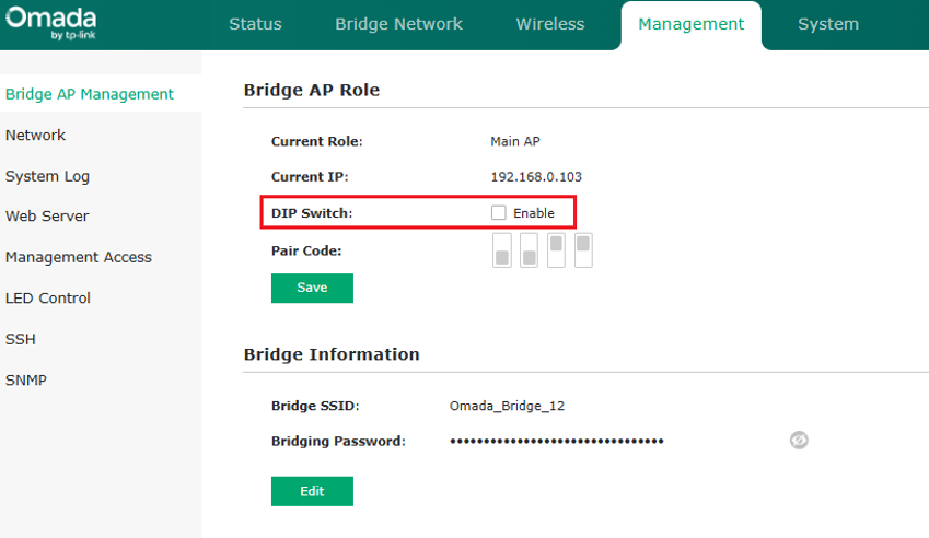 DIP switch disabled on Sector Bridge 5 in standalone mode.