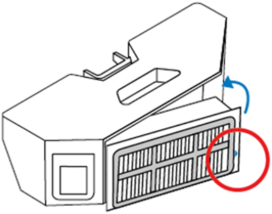 Arrow on the right side of the filter facing outward.