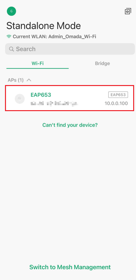 Omada app Device list page in standalone page.