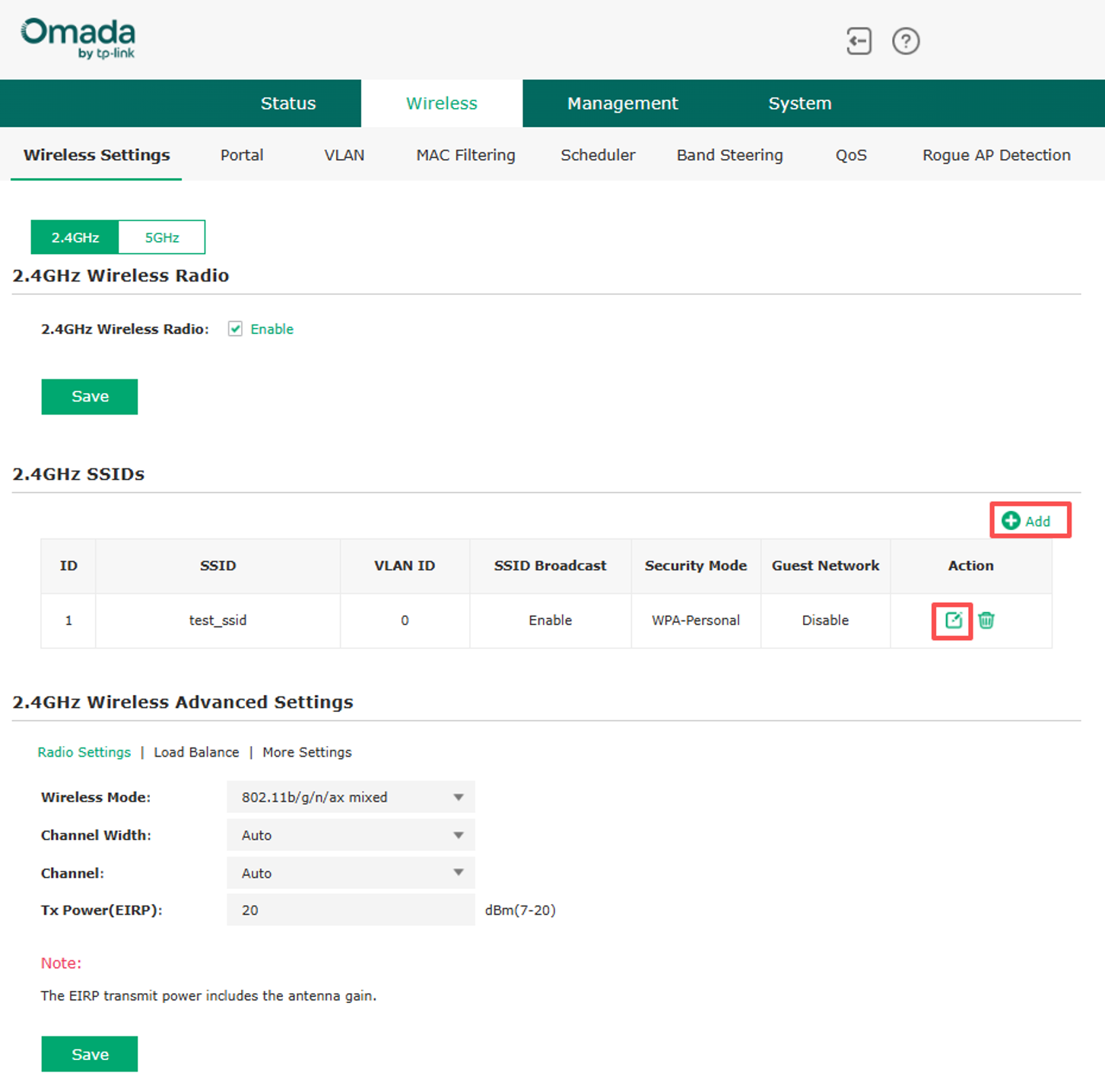 Wireless settings page in standalone web UI.