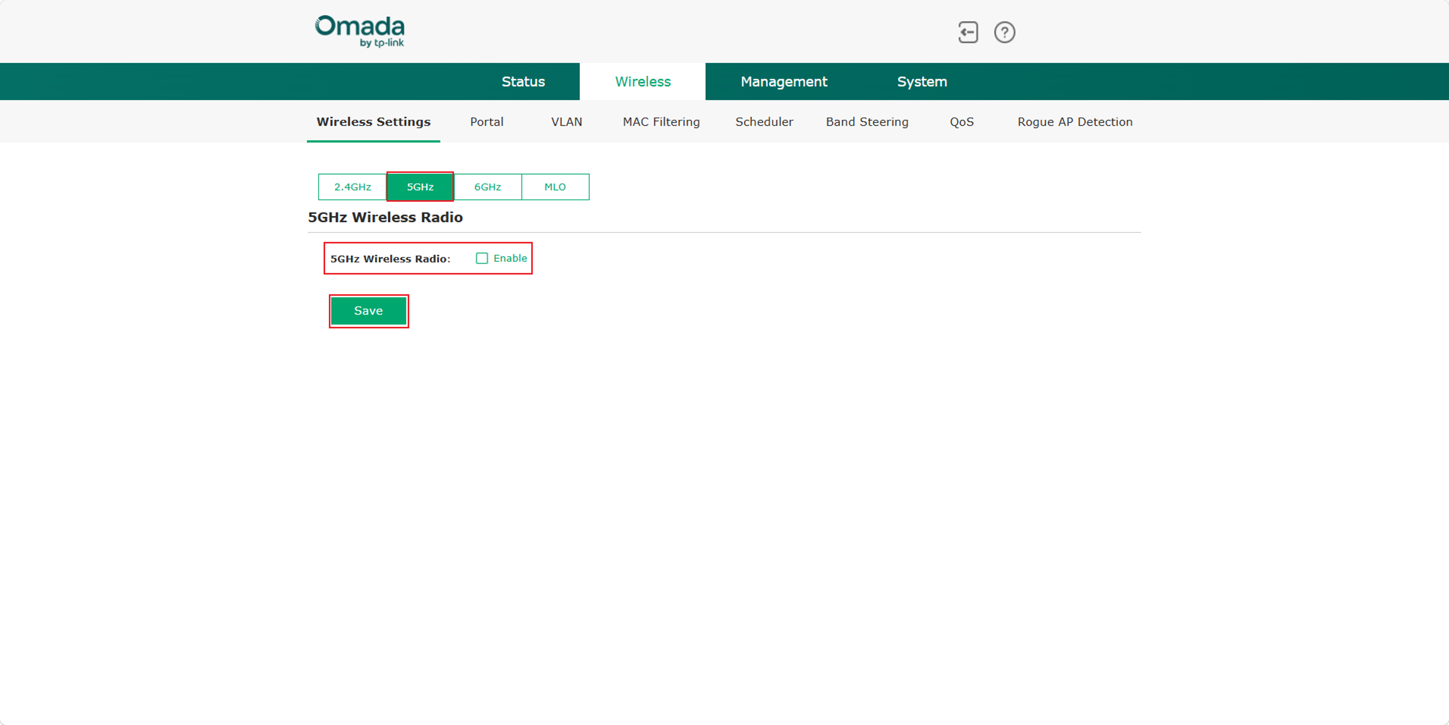 Disable the 5GHz Wireless Radio on the Wireless Settings page