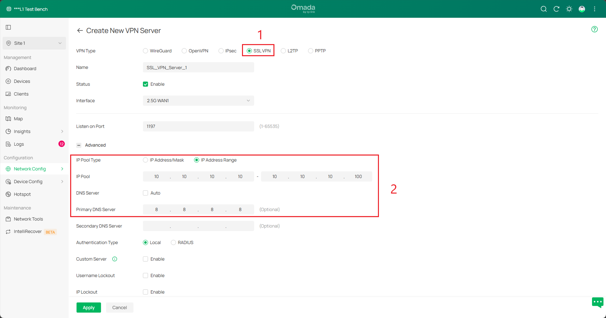 Shows the path and what to enter into the VPN IP Pool.