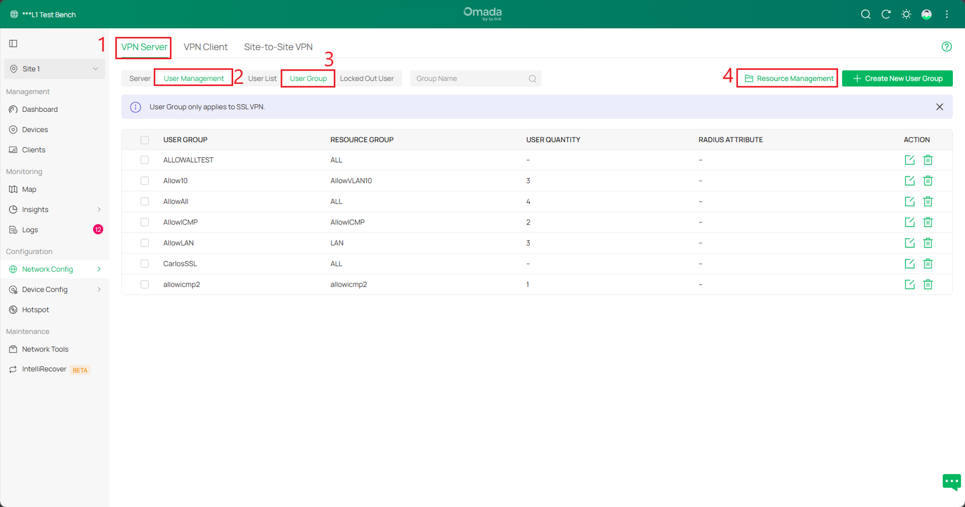 Find user group need to navigate to VPN server > user management.