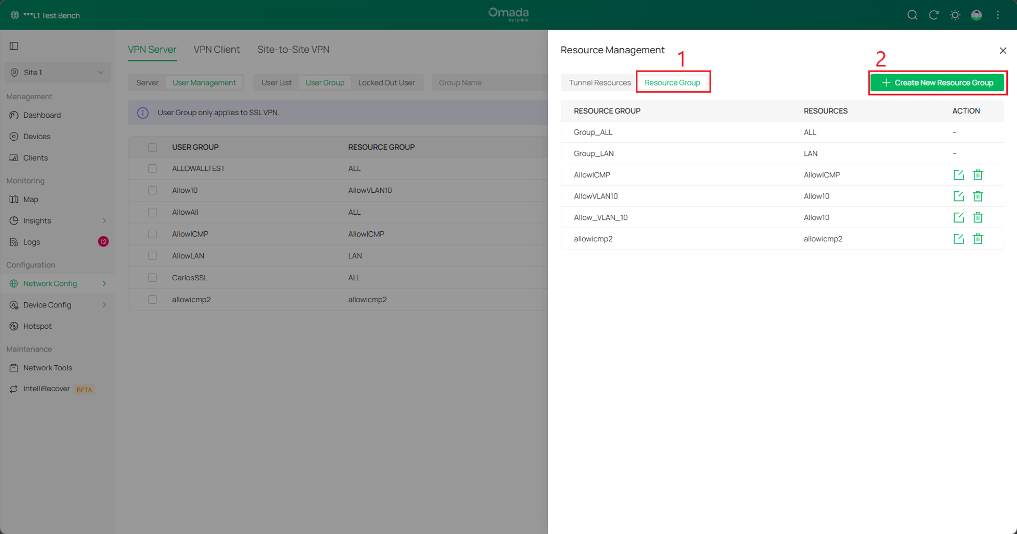 Highlight resource group and create new resource group in resource management window.