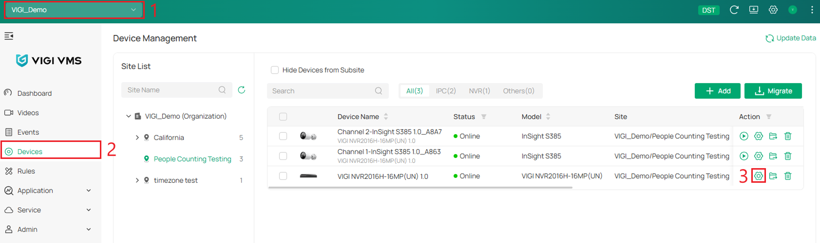 Finding the edit button for the NVR for initial People Counting setup.