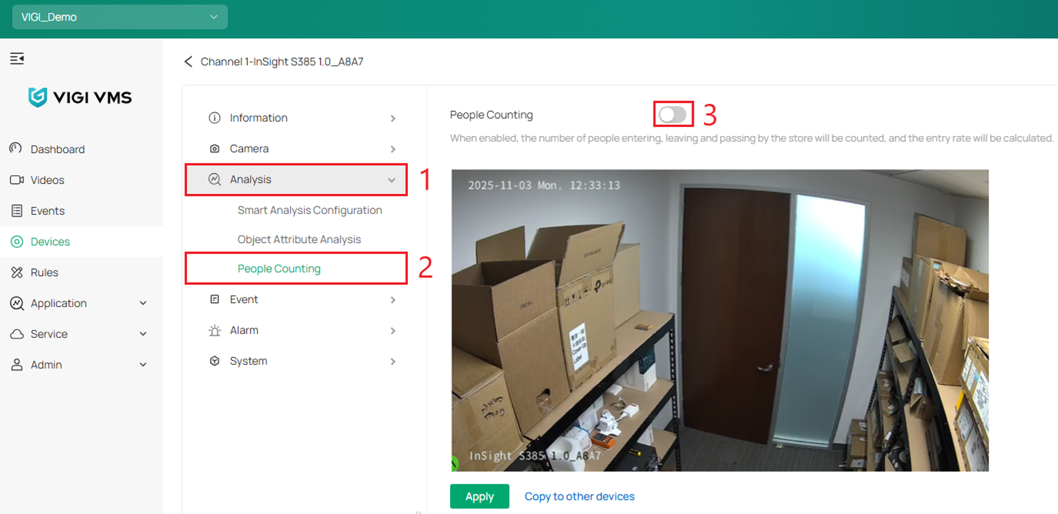 Implement People Counting feature on the IPC.