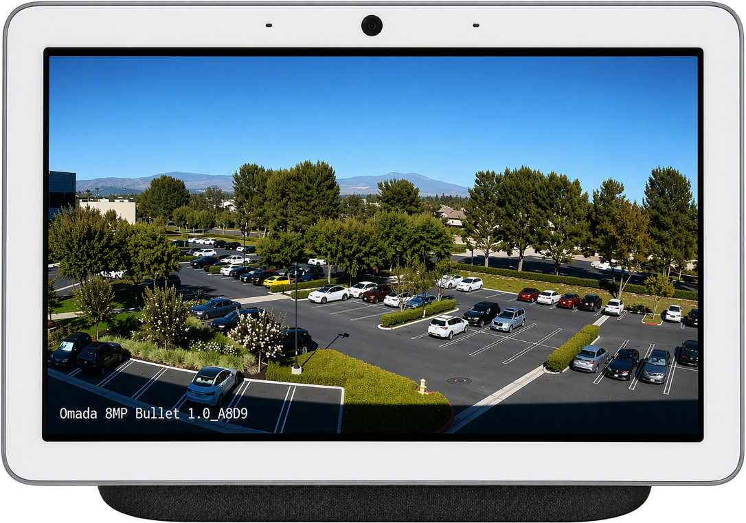 Google Home display showing an Omada Guard camera live view after successful integration.