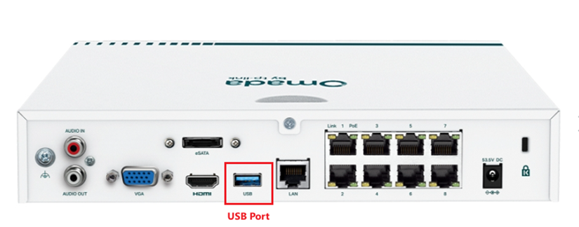display the position of USB port on NVR.