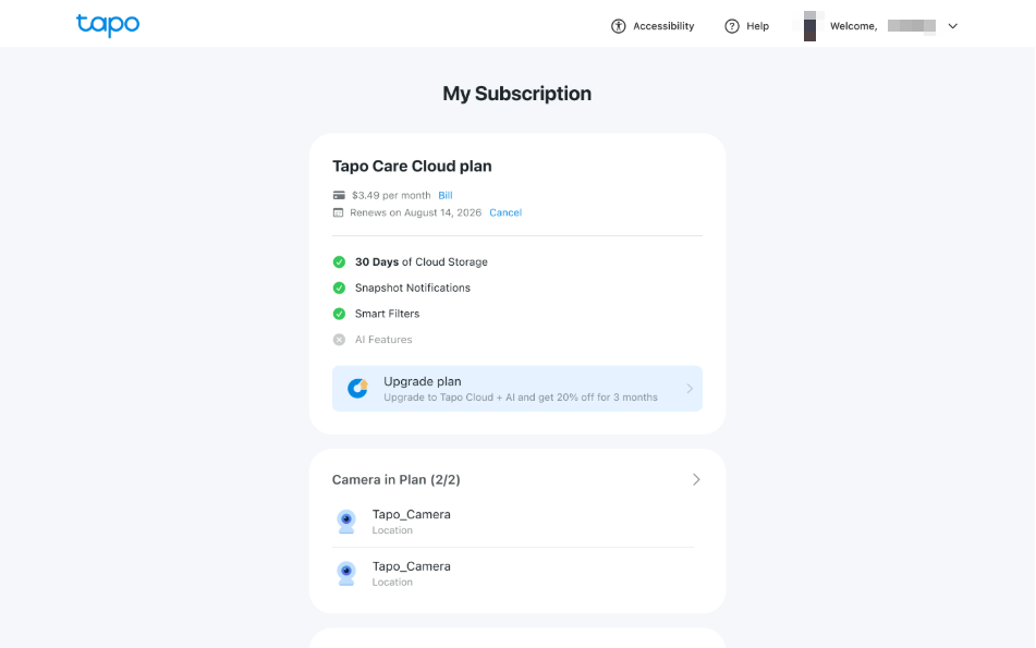My Subscription page showing the active plan with Upgrade Plan and View All Plans options.