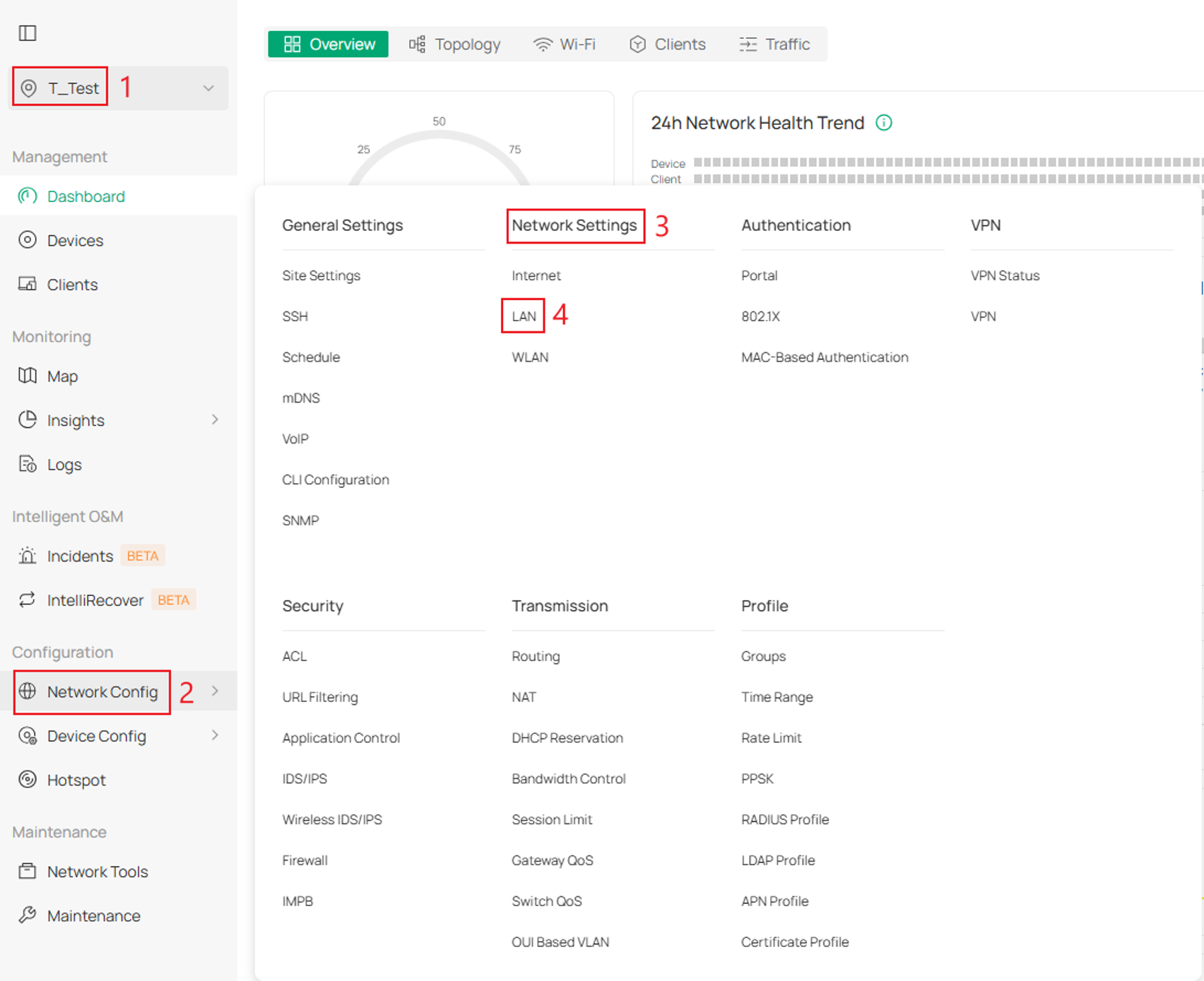 Navigate to LAN settings on the Omada Controller.