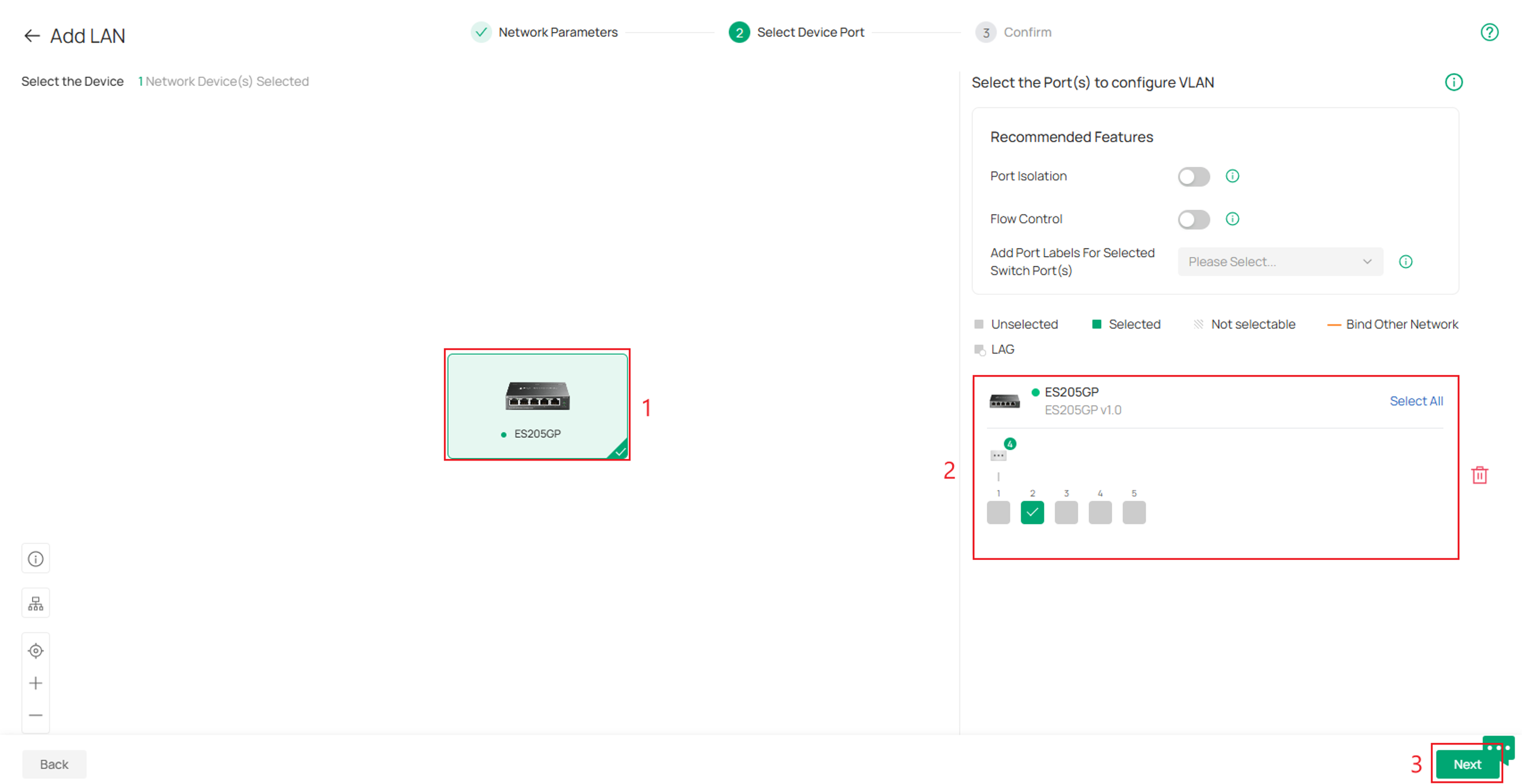 Configure port settings for the VLAN on your adopted Omada Device.