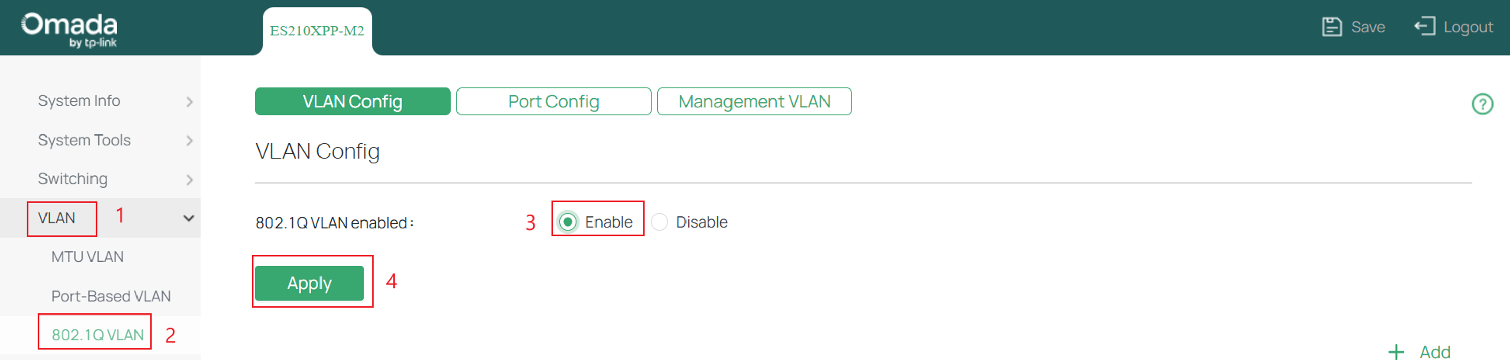 Enable 802.1Q on the Agile/Easy Managed Switch.