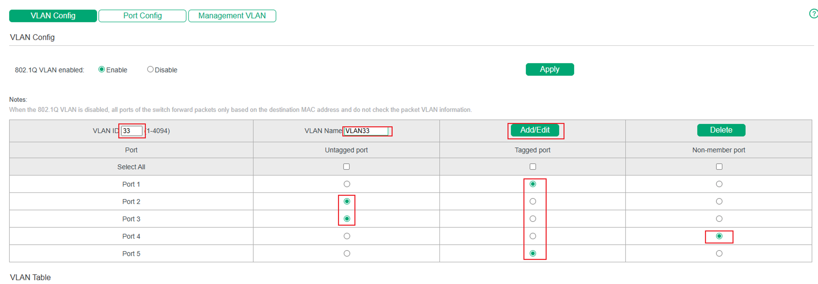 Create and configure the VLAN.