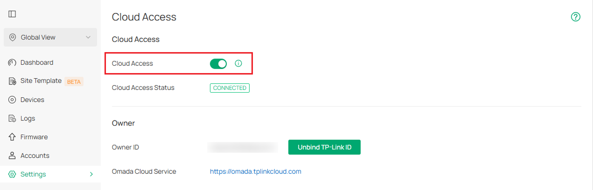 Omada Controller Cloud Access page showing the Cloud Access option.