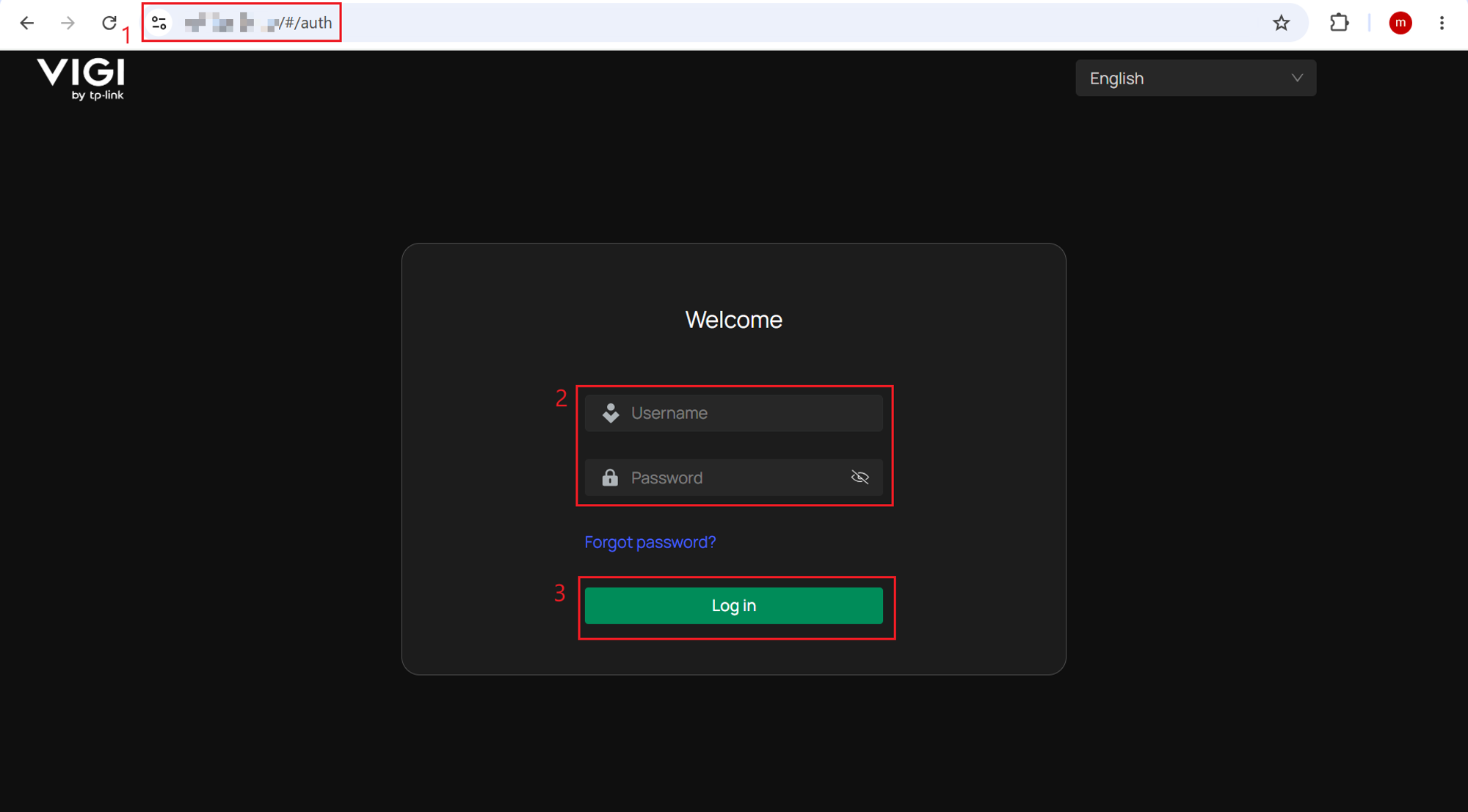 VIGI NVR web login page showing username and password fields.