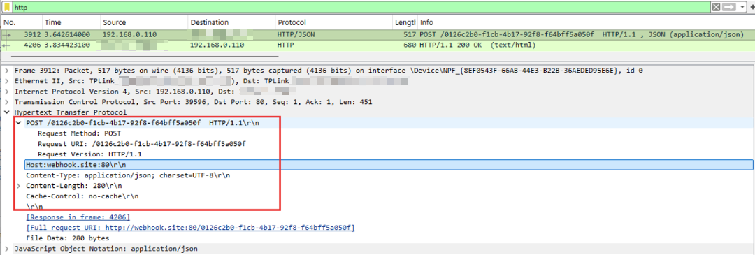 HTTP post request headers.