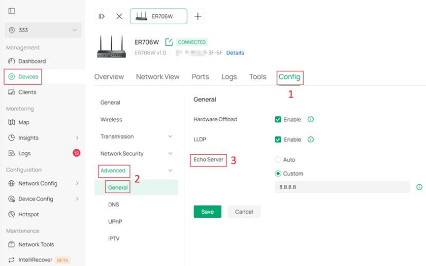 Configure Echo Server settings for Link Backup on an Omada Gateway.
