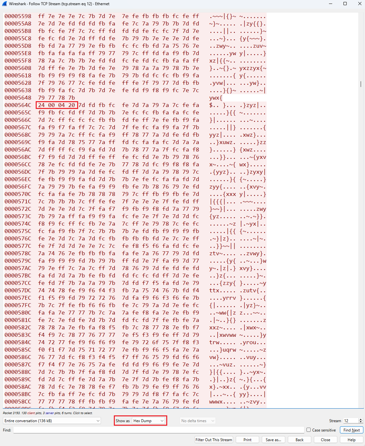 Wireshark Hex Dump showing 24 00 04 20 followed by a 1056-byte raw G.711 μ-law Talk audio payload.