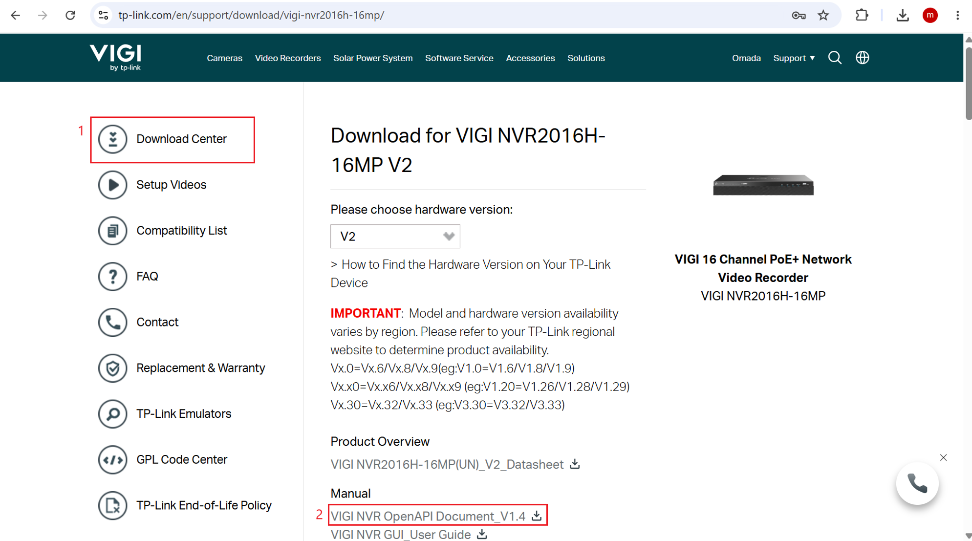 Shows path to VIGI NVR OpenAPI Document.
