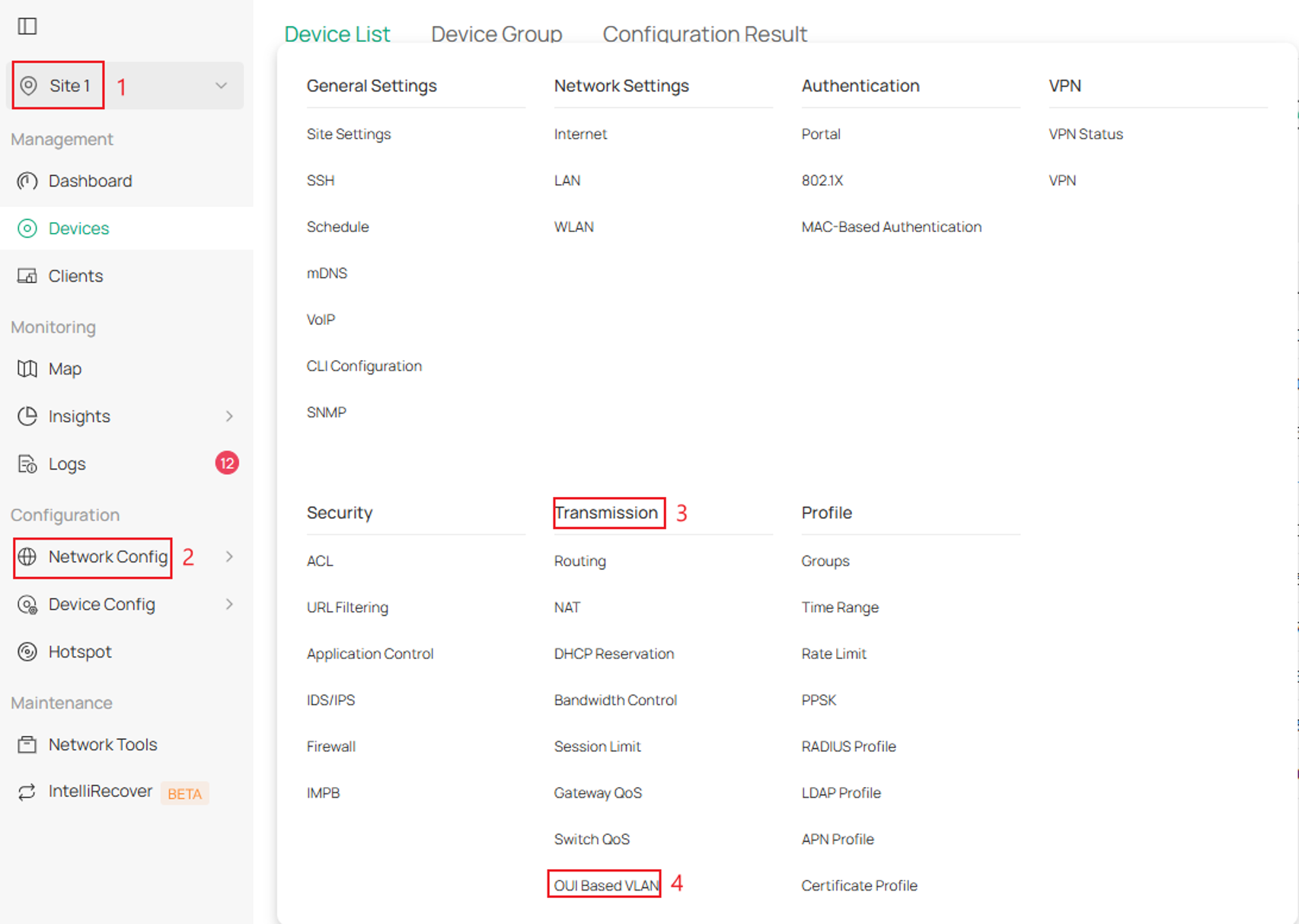 Navigate to OUI Based VLAN on your controller