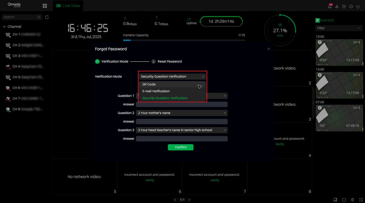 three modes of password recovery verification.