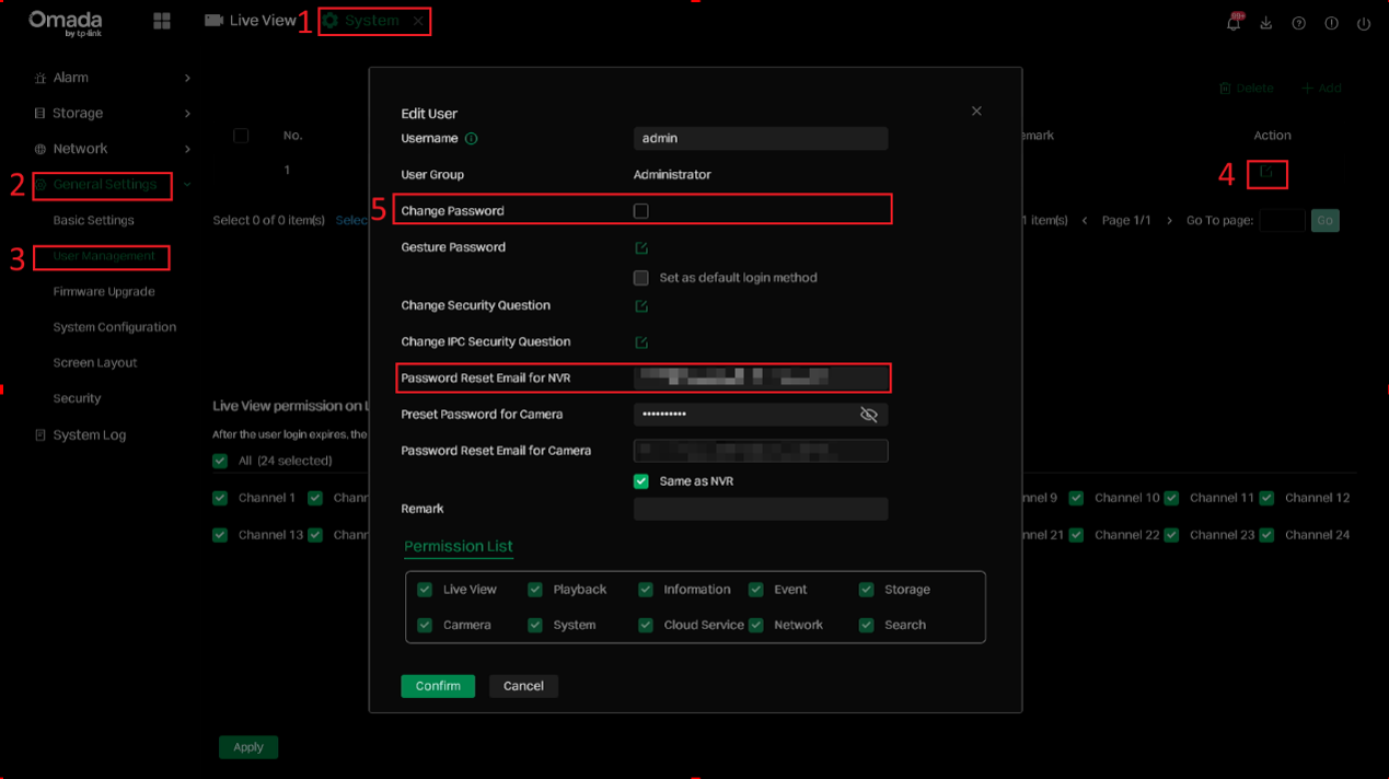 the path to configuration page for password modification and reset.