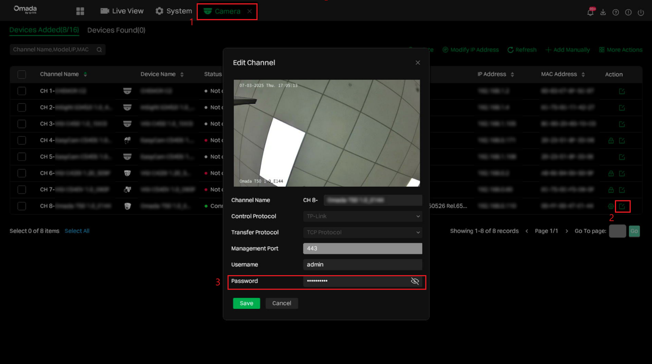 path to camerasโ password modification.