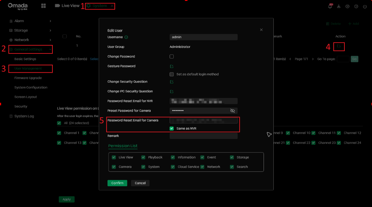 the path to modify password reset email for camera.
