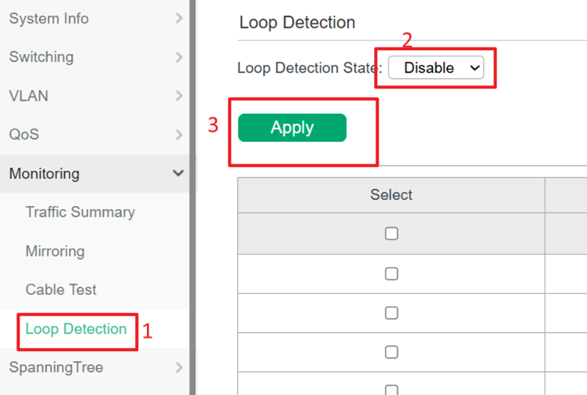 Location of the Loop Detection state toggle setting.
