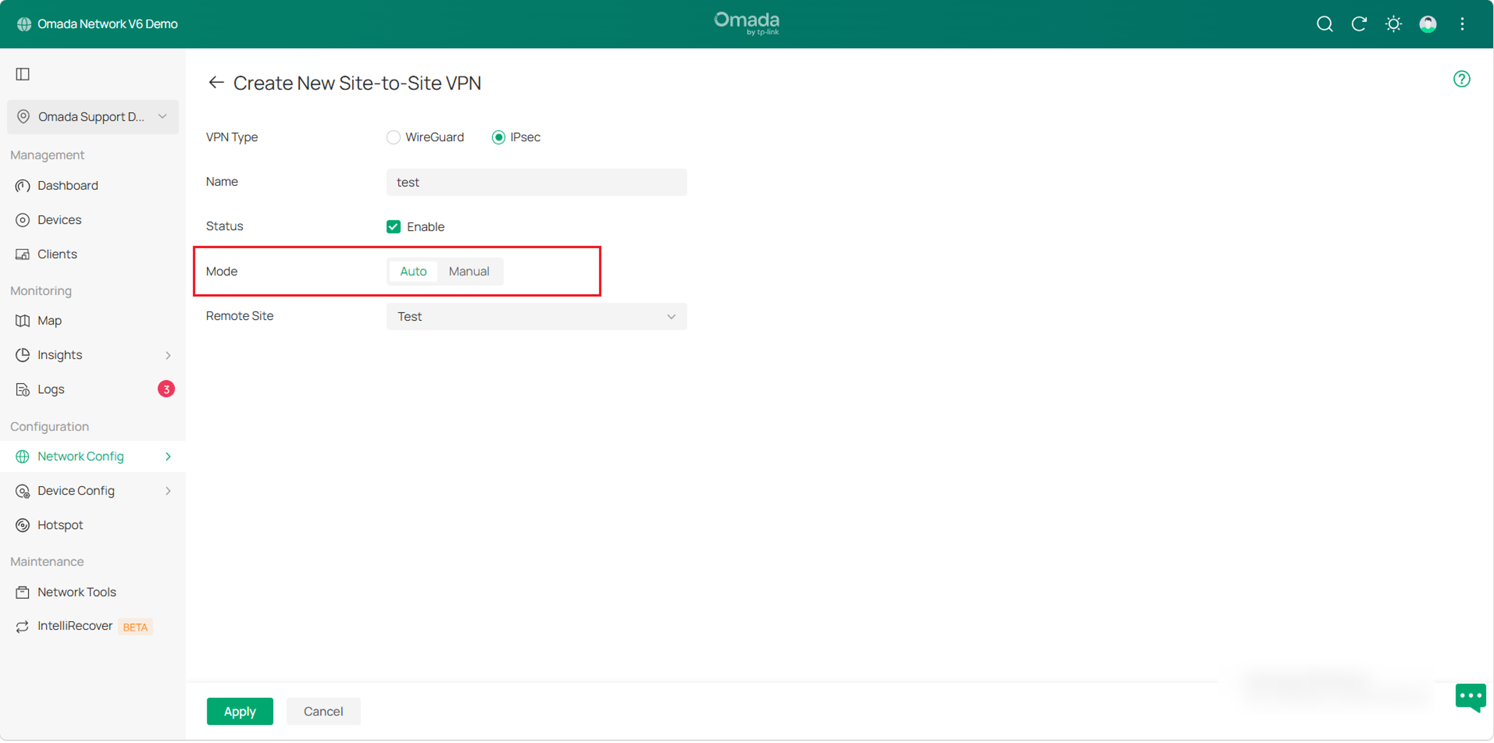 Auto IPsec configuration in Controller mode