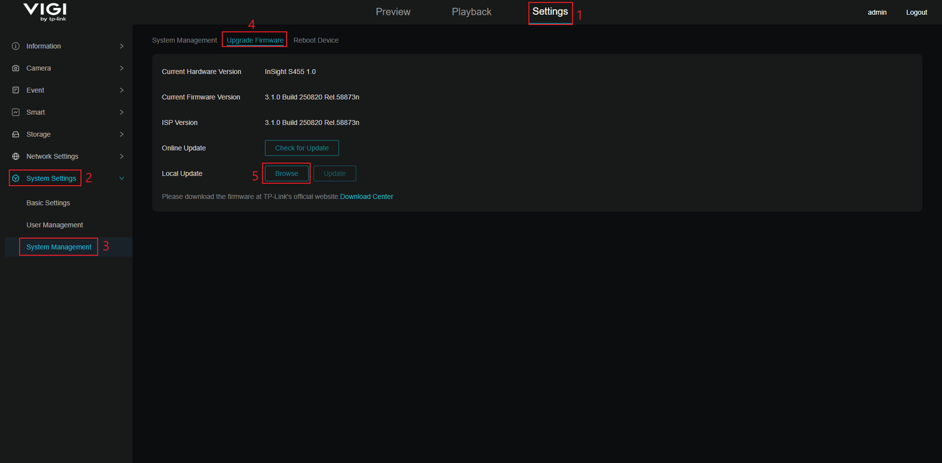 Navigate to the Upgrade Firmware setting to upgrade the IPC.