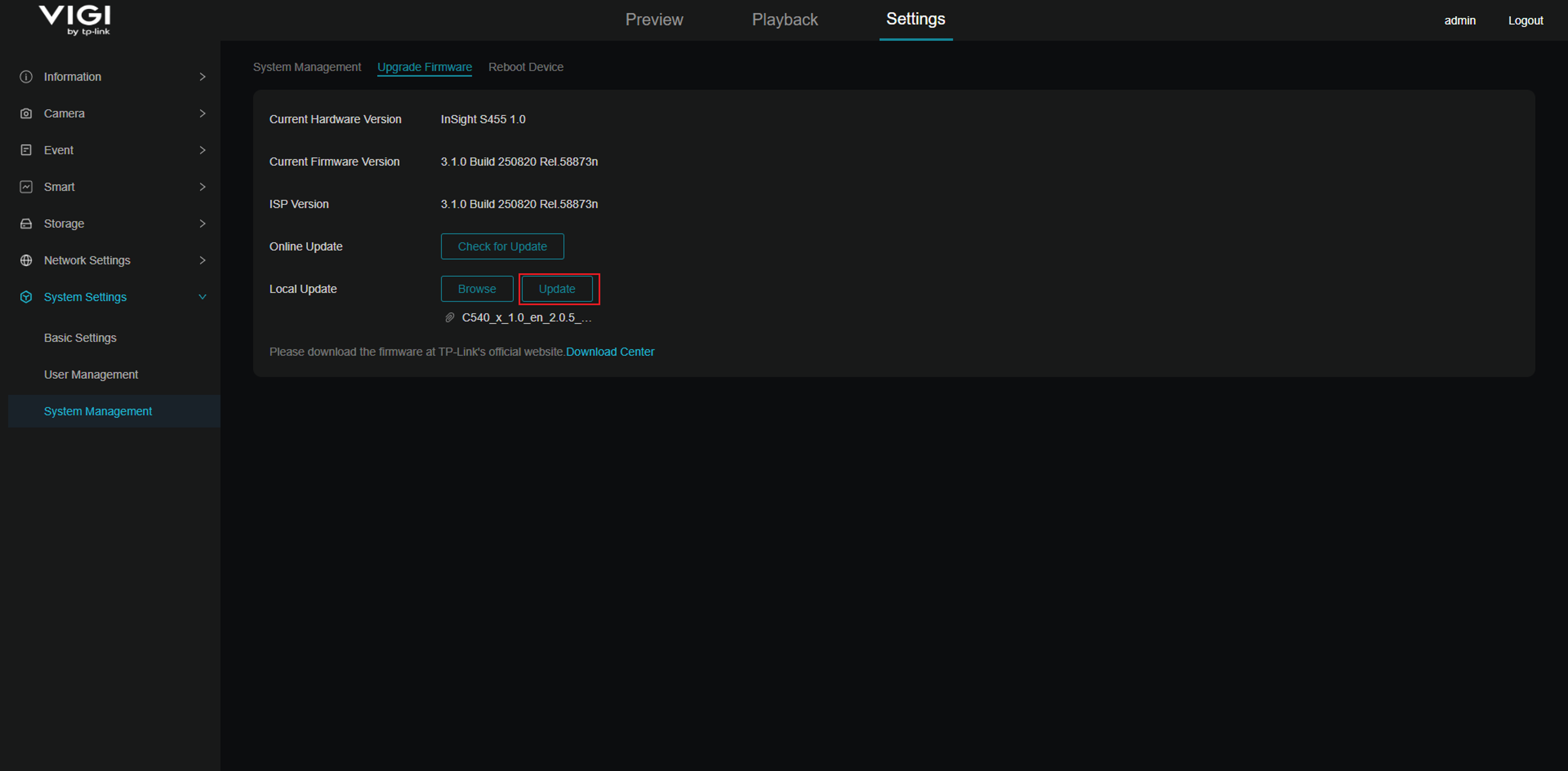 Update the firmware on the IPC.