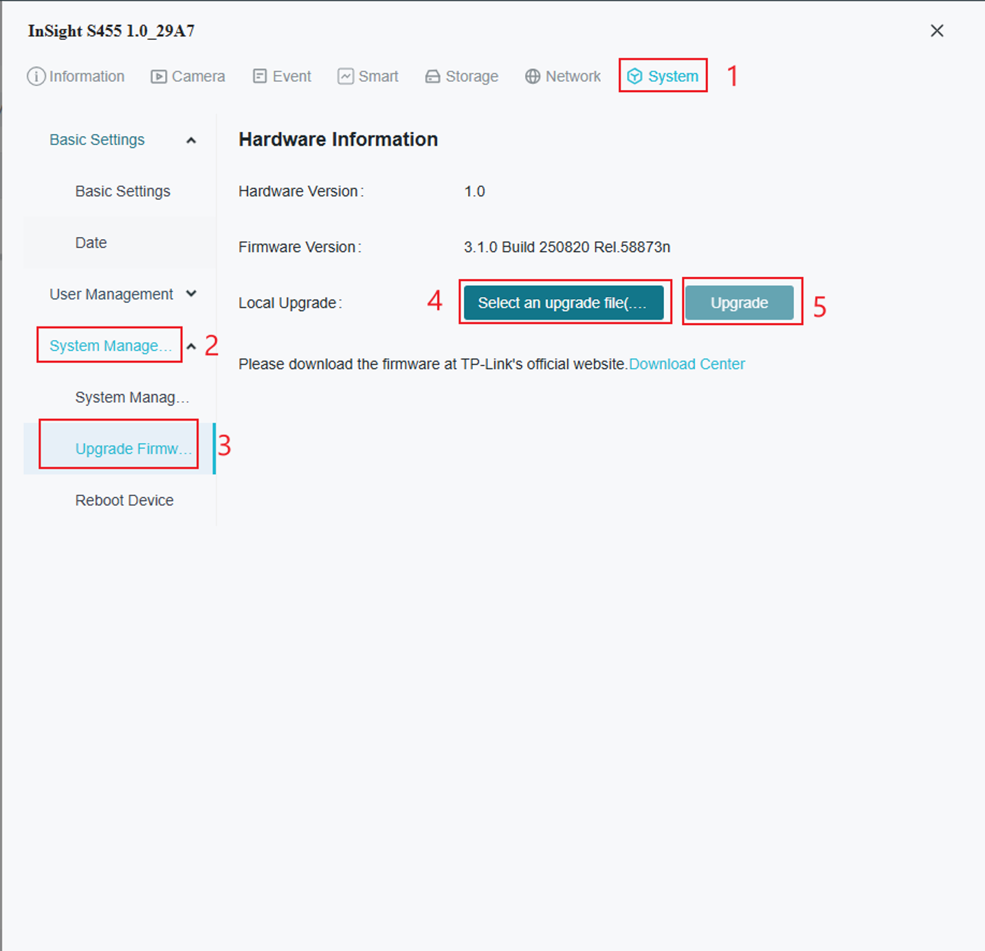 Upload the firmware file and upgrade the device on the local VMS.
