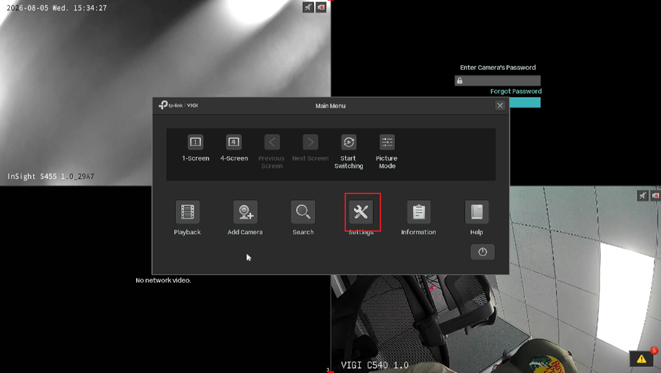 Select Settings to on the NVR GUI.
