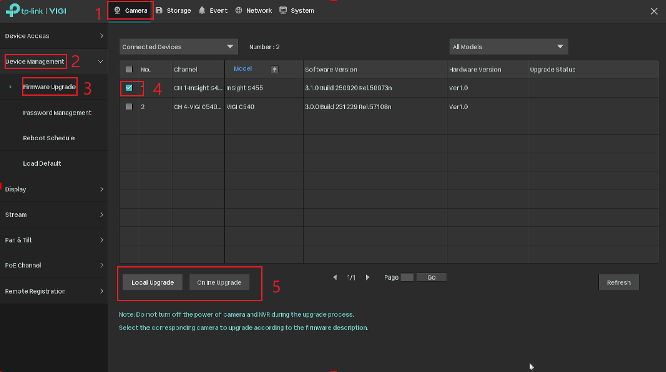 Select the IPC that needs to be upgraded and choose the upgrade method.
