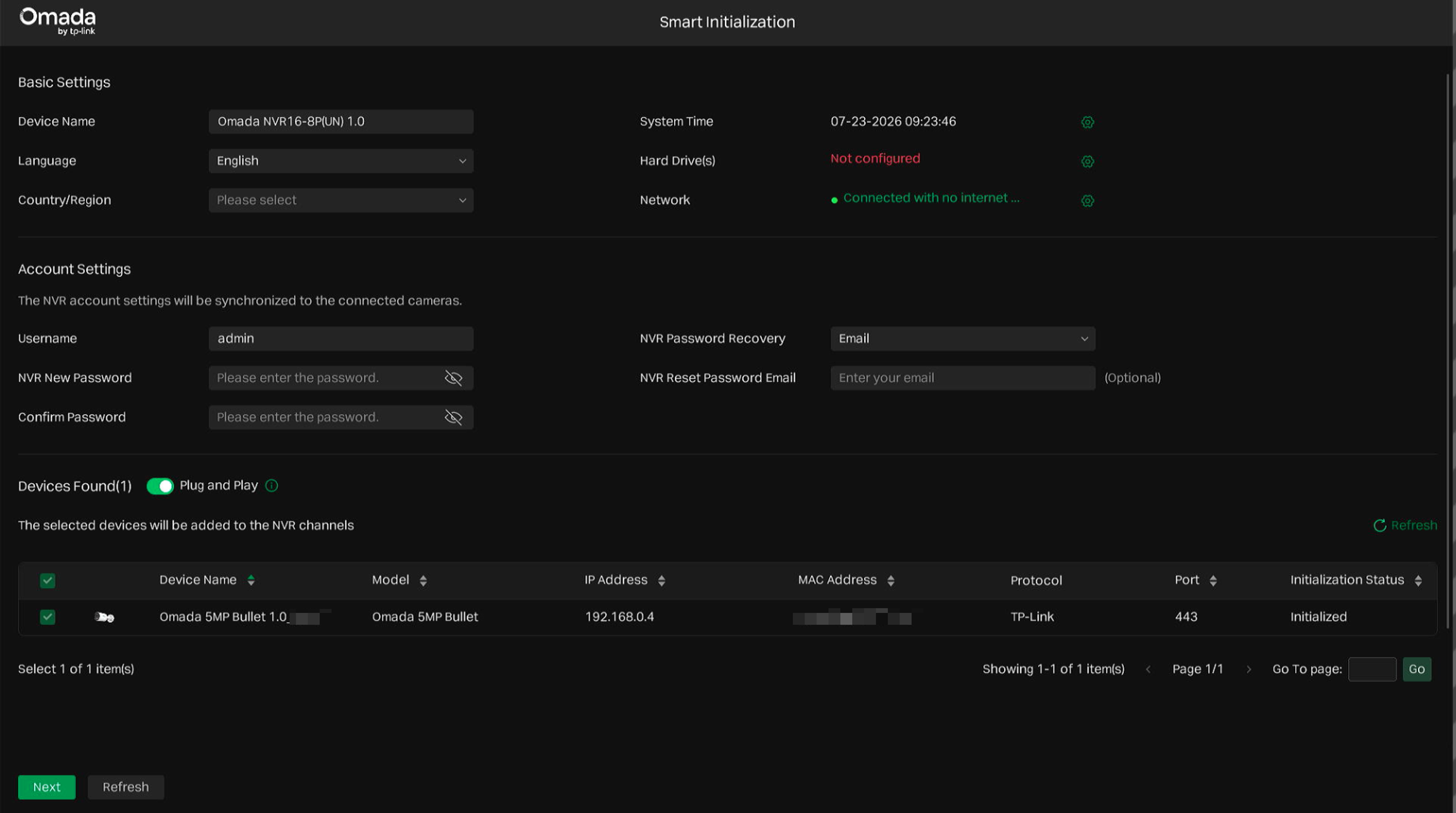 Step to set basic settings, account settings and add cameras.