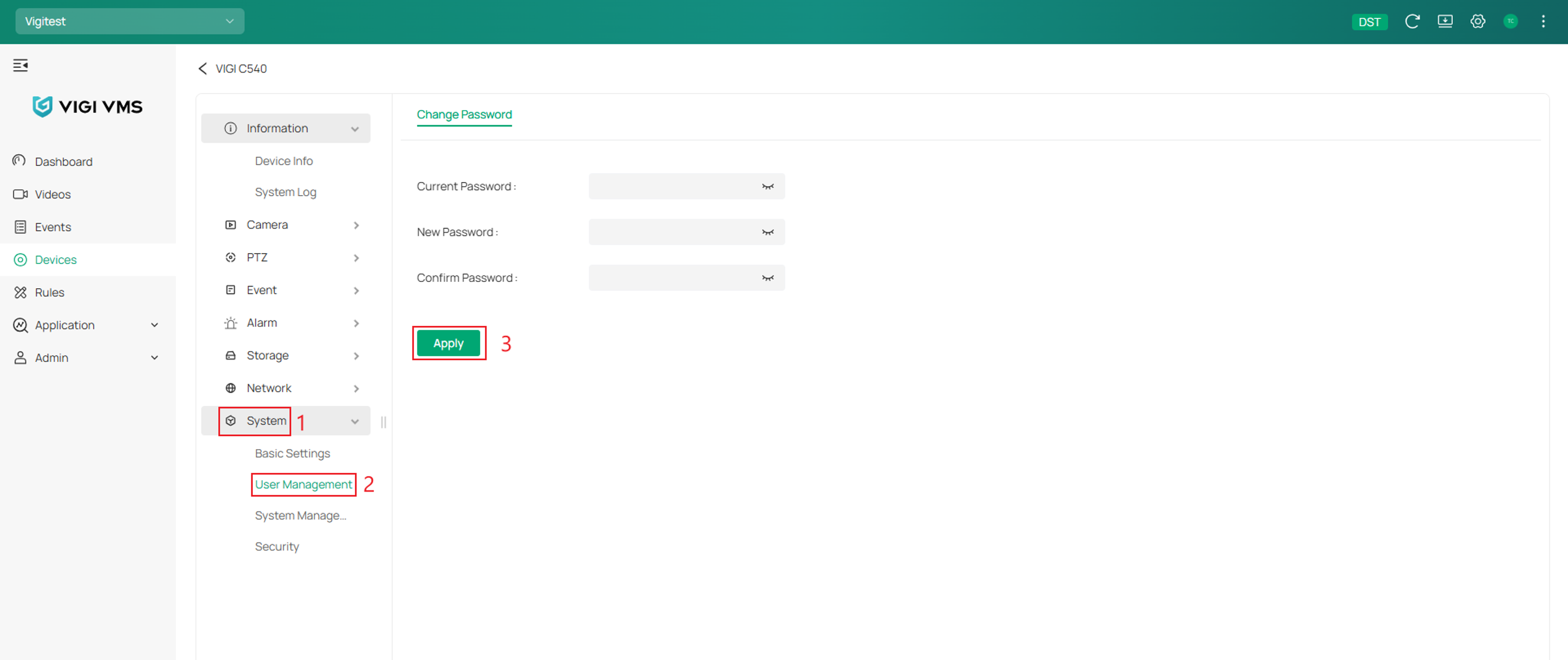 Fill in the parameters for your new password.