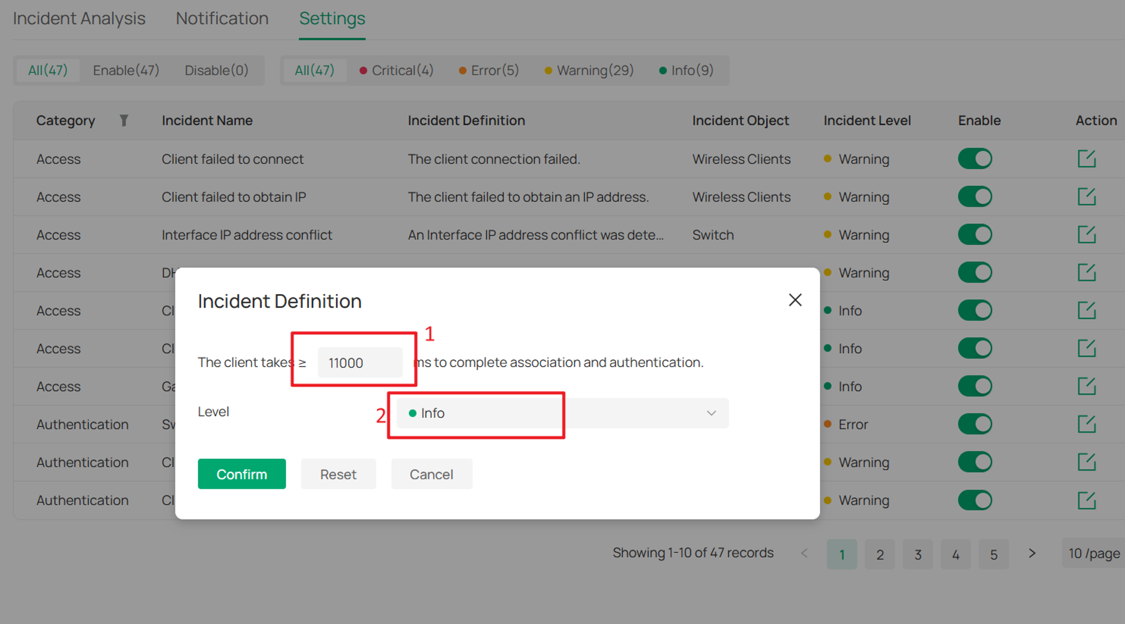 The Incident Definition shows up. There’s trigger event and level two parameters we can edit.