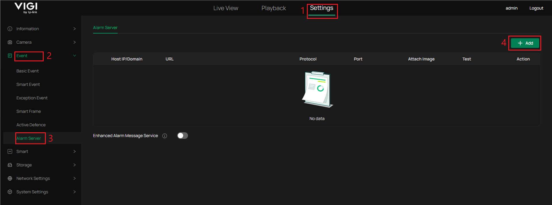 The configuration page of Alarm Server.