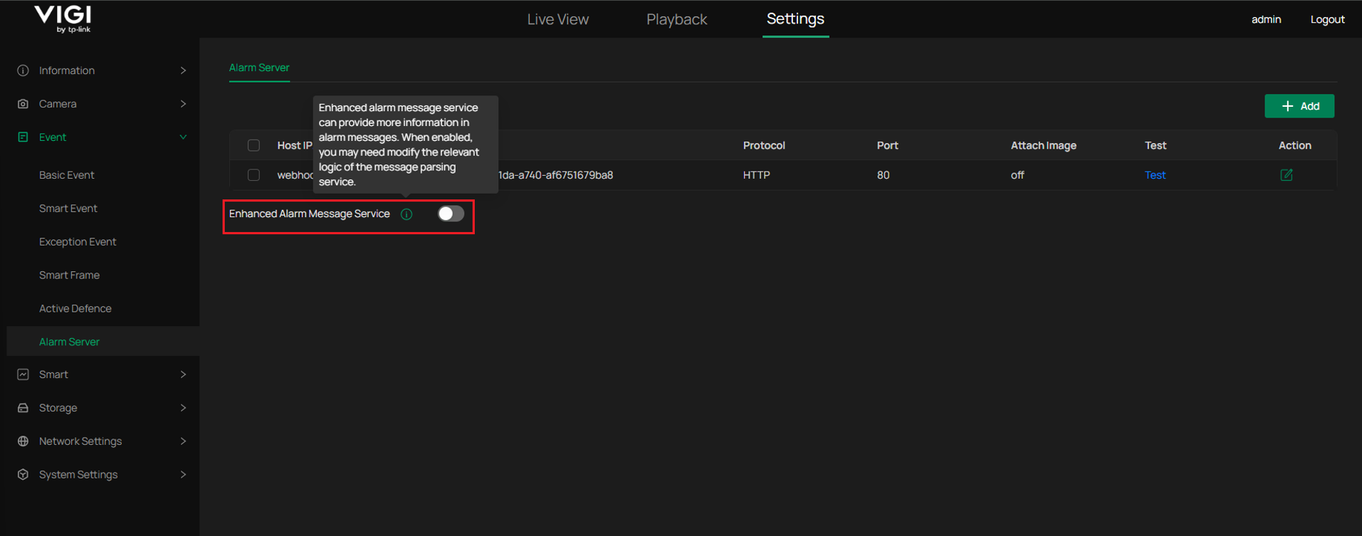 Enter the alarm server’s information.
