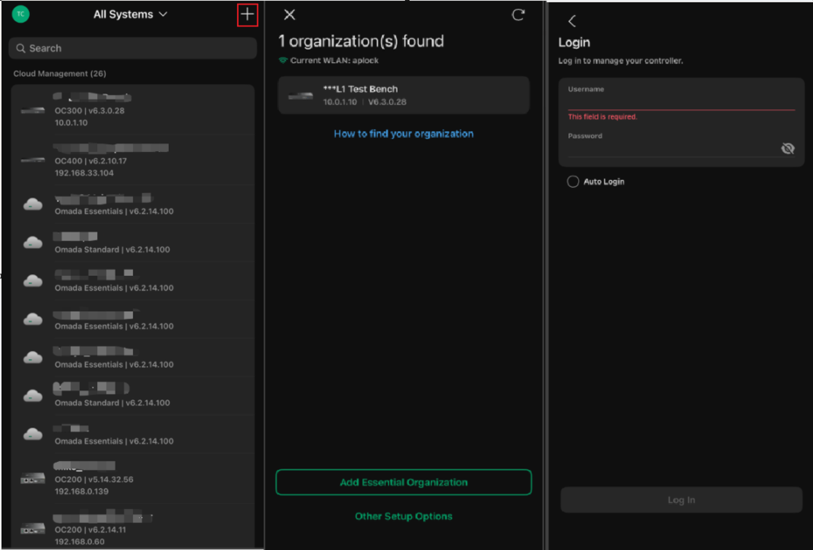 Logging into the Omada controller.