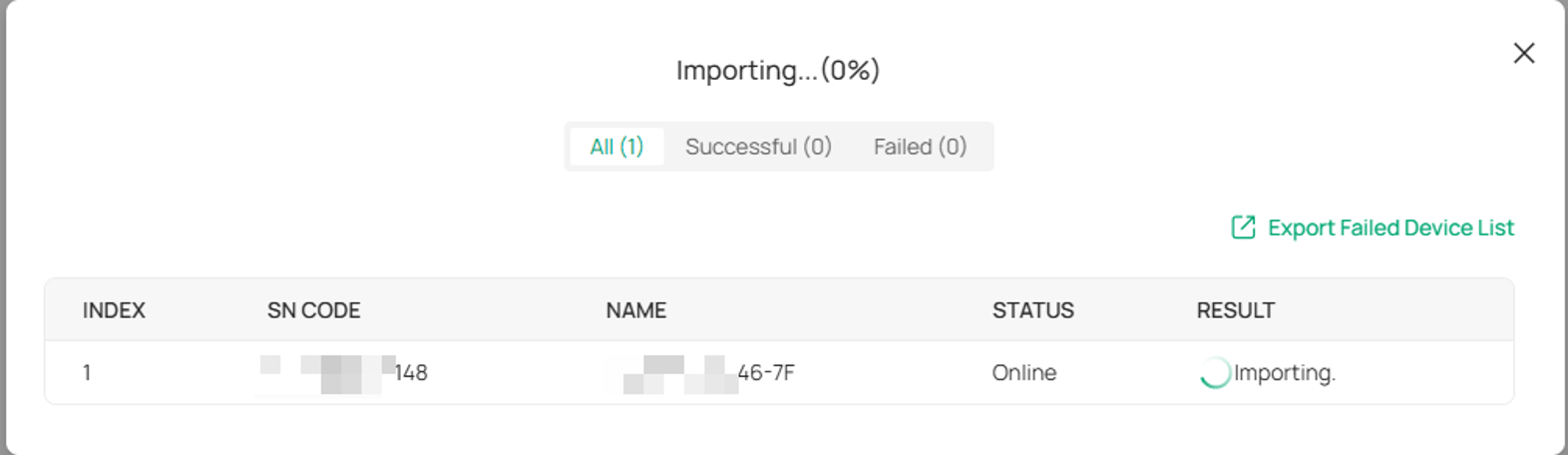 Status after applying the adoption for the device.
