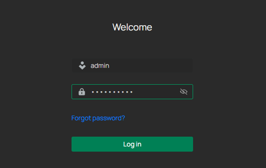VIGI NVR WebUI login screen with admin username and password fields.