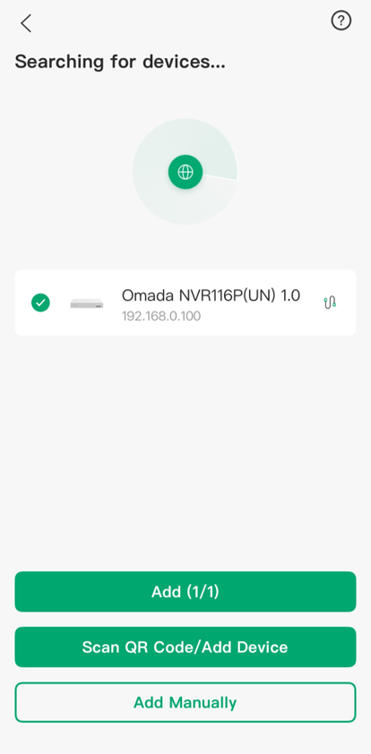 Seaching for device page on Omada Guard app.