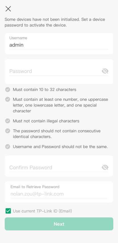 Set device account for your Omada Security devices in Omada Guard app.
