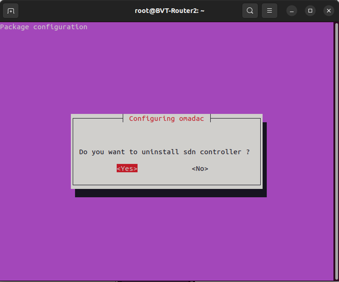 Omada Controller configuration dialog asking to uninstall SDN Controller, with Yes selected.