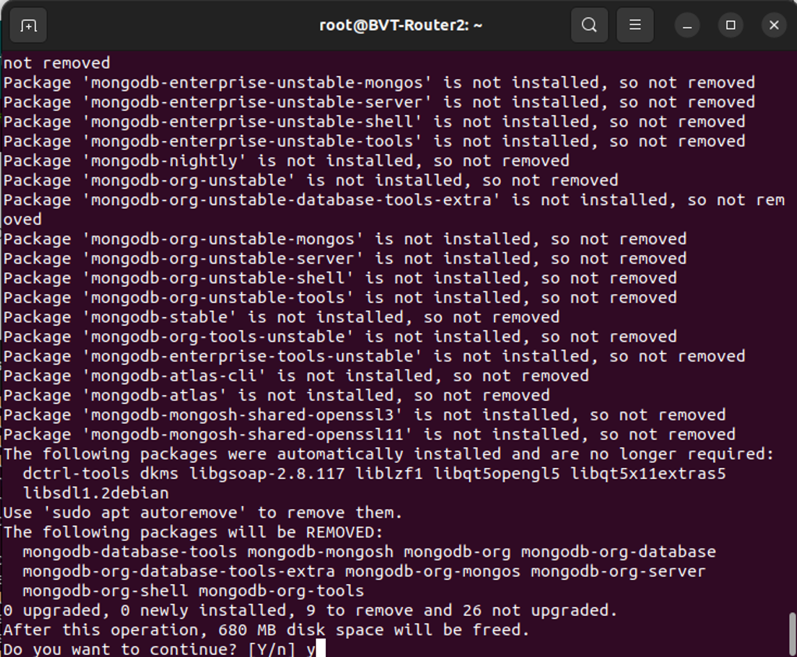 Terminal shows MongoDB packages will be removed, do you want to continue?